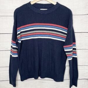 American Eagle AEO Navy Blue Striped Knit Crewneck Sweater XS